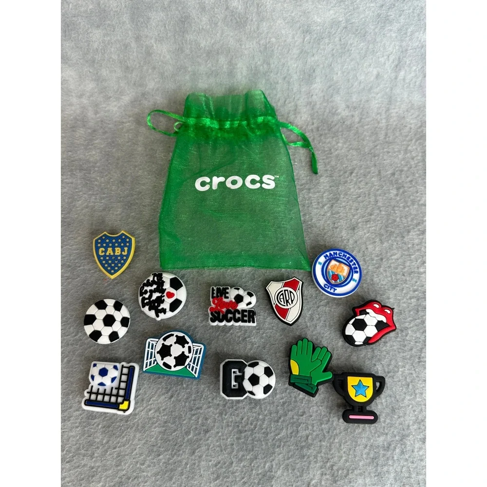 Crocs Shoe Charms Jibbitz OS Multi Soccer Football 12pc Set with‎ Bag